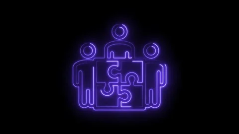Neon teamwork puzzle icon animation glowing partnership concept with people.. Stock Footage 346005502