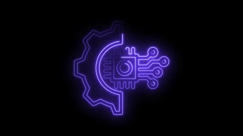 Neon tech gear with circuit board animation representing automation artific.. Stock Footage 346003886