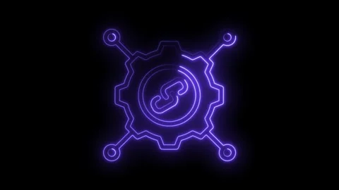 Neon tech gear with connectivity symbol glows on black background technology Stock Footage 330777877