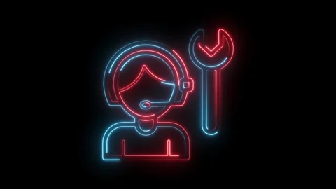 Neon technical support icon with wrench for repairs and customer service Stock Footage 322989523