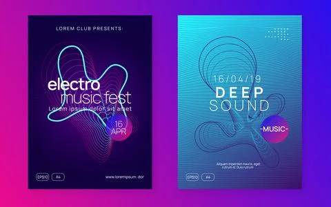 Neon techno event flyer. Electro dance music. Electronic sound. Stock Illustration