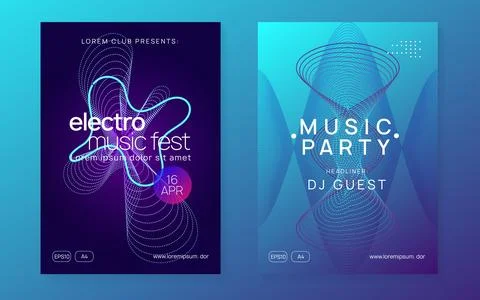 Neon techno event flyer. Electro dance music. Electronic sound. Stock Illustration