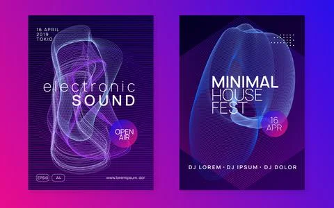 Neon techno event flyer. Electro dance music. Electronic sound. Illustrazione stock