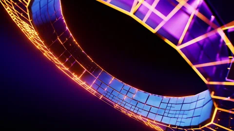 Neon technological ring with cube board structure, 3d rendering. Stock Footage 336827505