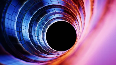 Neon technological ring tunnel with cube board structure, 3d rendering. Stock Footage 336826379