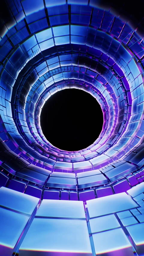 Neon technological ring tunnel with cube board structure, 3d rendering. Stock Footage 336827658