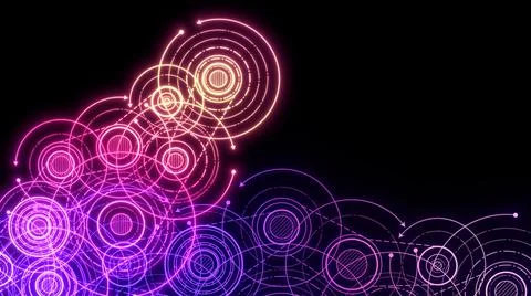 Neon technology background.Technical engineering banner.Rotating gears. Machi Stock Illustration