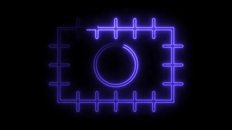 Neon technology concept animated background with glowing rectangular shape .. Stockbeeldmateriaal 308901317