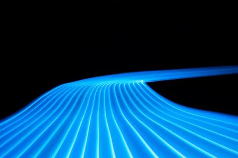 Neon technology data road path stripes. Digital lines on black background. Stock Illustration