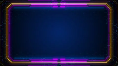 Neon technology frame background blue center, magenta and gold glowing borders Stock Footage 340402833