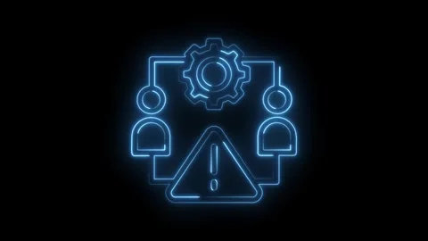Neon technology integration process automation with alert notification on dark Stock Footage 322987637