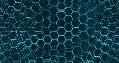 Neon technology texture based on hexagon cyberpunk structure Stock Footage 333392638