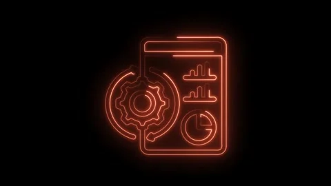 Neon technology workflow automation interface showing clock graphs and gear.. Stock Footage 312307467