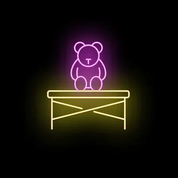 Neon teddy bear sitting on table glowing pink Stock Illustration