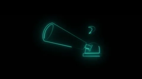 Neon telescope icon with moon on black background 库存影片 346056569