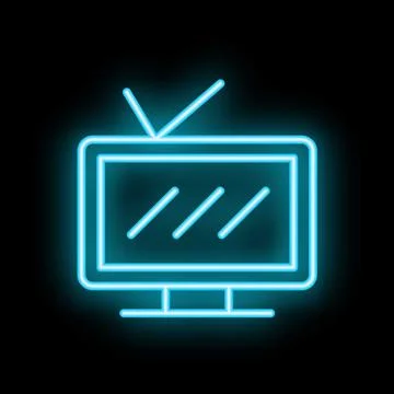 Neon television set broadcasting on black background Illustrazione stock