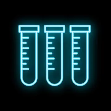 Neon test tubes glowing on dark background Stock Illustration
