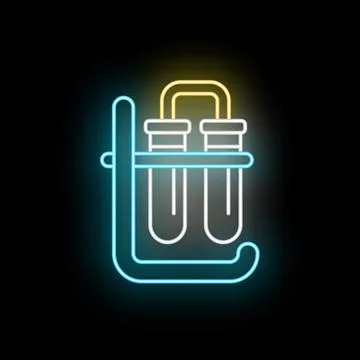 Neon test tubes in a laboratory rack icon Illustrazione stock