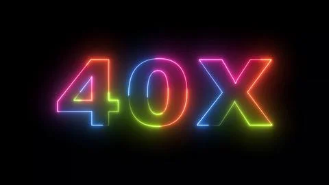 Neon text 40X glowing display on black background for multiplication or mag.. Ilustração Stock