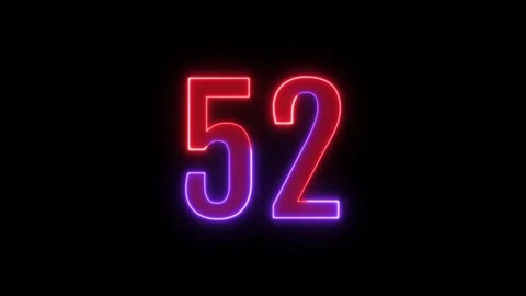 Neon text 52 number countdown icon background 4k animation. Stock Footage 327757285