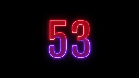 Neon text 53 number countdown icon background 4k animation. Stock Footage 327757298