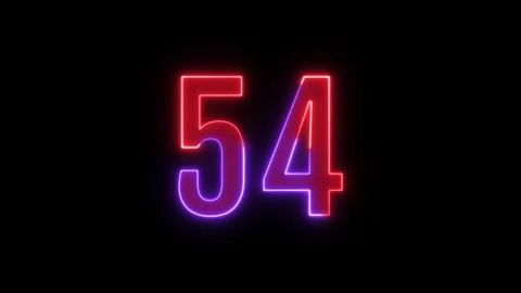 Neon text 54 number countdown icon background 4k animation. Stock Footage 327757293