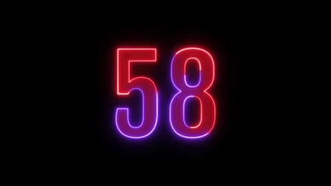 Neon text 58 number countdown icon background 4k animation. Stock Footage 327757310