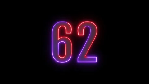 Neon text 62 number countdown icon background 4k animation. Stock Footage 327757320
