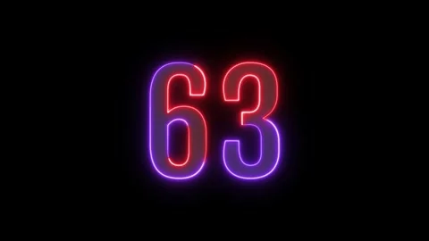 Neon text 63 number countdown icon background 4k animation. Stock Footage 327757323