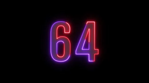Neon text 64 number countdown icon background 4k animation. Stock Footage 327757342
