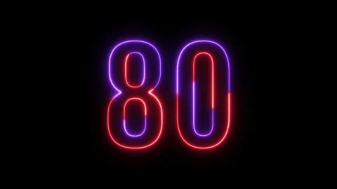 Neon text 80 number countdown icon background 4k animation. Stock Footage 327757383