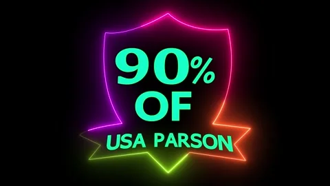 Neon Text 90% of USA Parson Animation Glowing Display USA Citizenship Percent Stock Footage 328567798