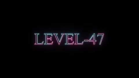Neon text animation displaying level 47, glowing light effect on dark backg.. 動画素材 331531079