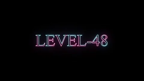 Neon text animation showing level 48 with glowing effect on black background Stock Footage 331531070