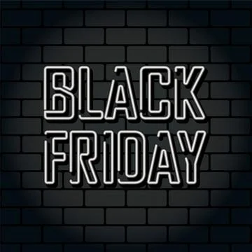 Neon text BLACK FRIDAY on square brickwall 스톡 일러스트