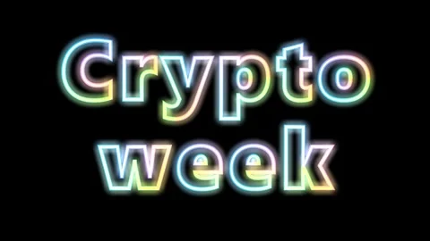 Neon text Crypto week on black background. 3D animation. Video stock 313676519