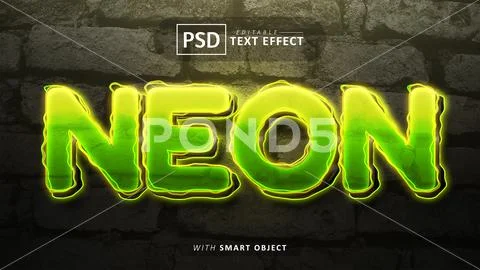 Neon text - editable 3d green font effects PSD Template
