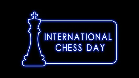 Neon text effect International chess day Ilustración de archivo