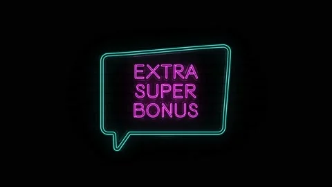 Neon text of Extra Super Bonus with bubble speech on Black Background. 4k Stock Footage 156135384