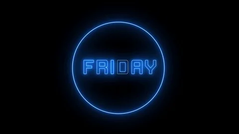 Neon text of "FRIDAY". A week's day of Friday, glowing led light text. Video stock 121882921