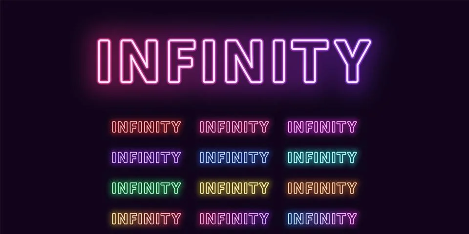 Neon text Infinity, expressive Title Infinity word Stock Illustration