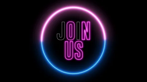 Neon text of "JOIN US" inside neon, led swirling round Video stock 114014024