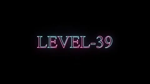 Neon text 'LEVEL 39' animates with glowing blue and pink light on black bac.. 動画素材 331531063