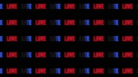 Neon text of "LOVE HATE" blinked, flashed text animation. Stock Footage 144255749