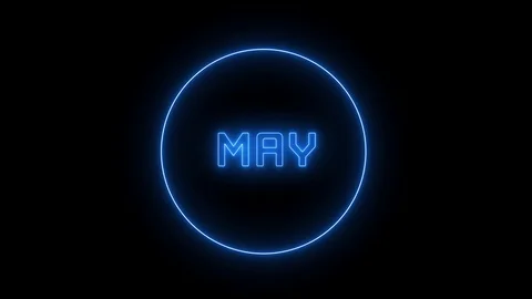 Neon text of "MAY". Month of December, glowing neon led light.  Stock Footage 121883286