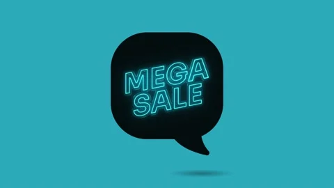 Neon text of MEGA SALE with bubble speech on blue background. Banner for sales Stock-Footage 157789804