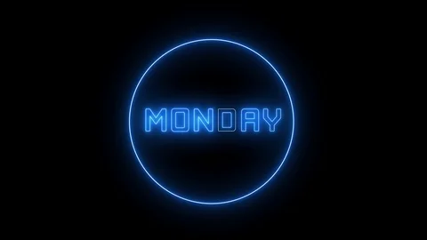 Neon text of "MONDAY". A week's day of Monday,  glowing led light text. Stock Footage 121882597