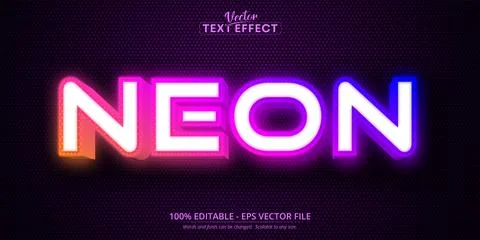 Neon text, neon style editable text effect Stock Illustration