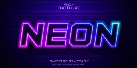 Neon text, neon style editable text effect Stock Illustration