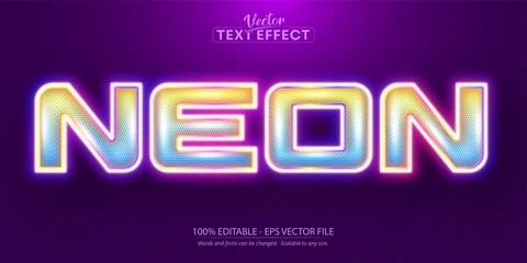 Neon text, neon style editable text effect Stock Illustration